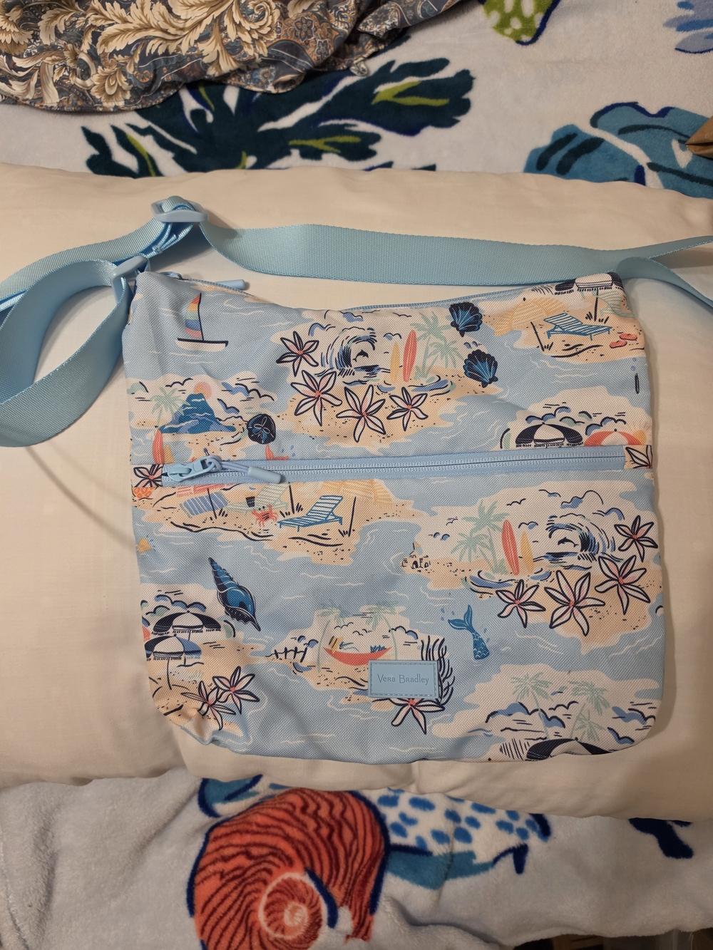Vera Bradley Pastel Blue Tropical Print Crossbody